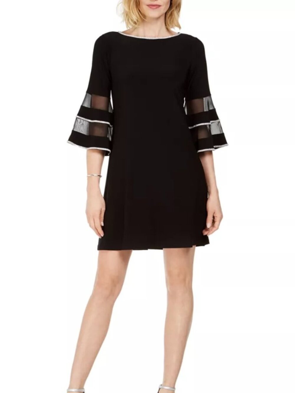 NWT MSK Black Illusion Rhinestone Bell-Sleeve Sheath Dress Size MEDIUM